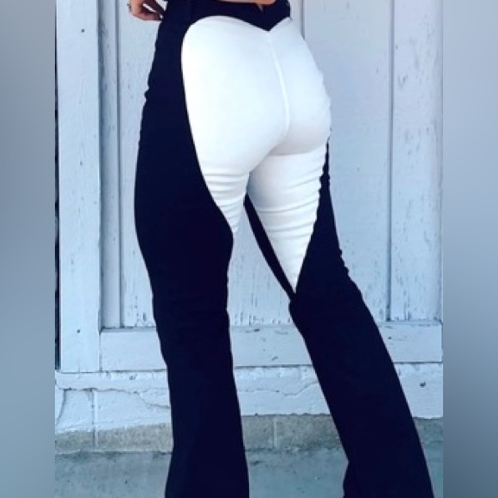 NWOT REHAB LAB Black and White Flare Pants with Heart Shape On Back